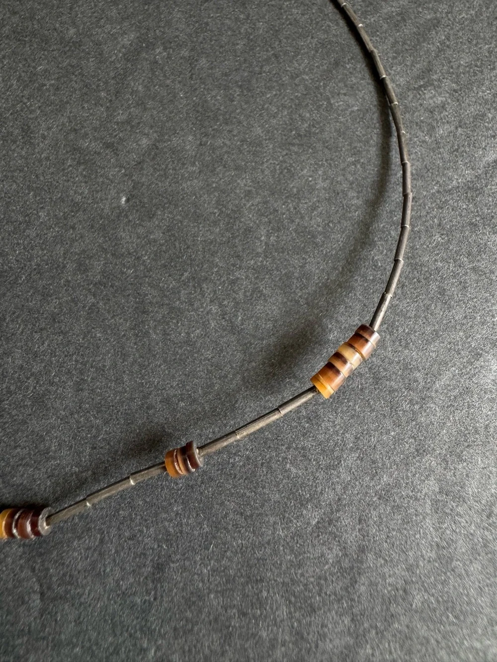 Vintage Tigers Eye Necklace 70s 80s Dainty Southwest Silver Bead Choker 14.5